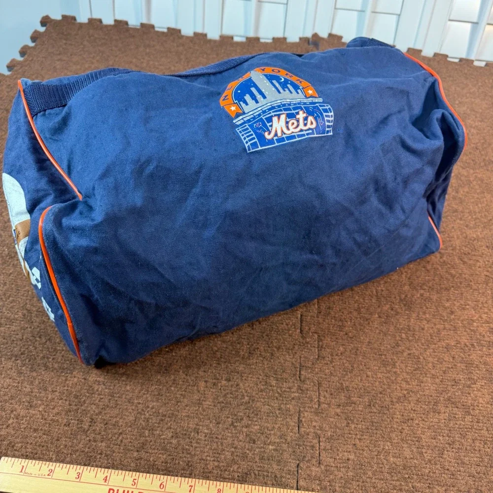 A- Vintage 1993 New York Mets Snoopy MetLife Canvas Duffel Bag Shea Stadium Navy